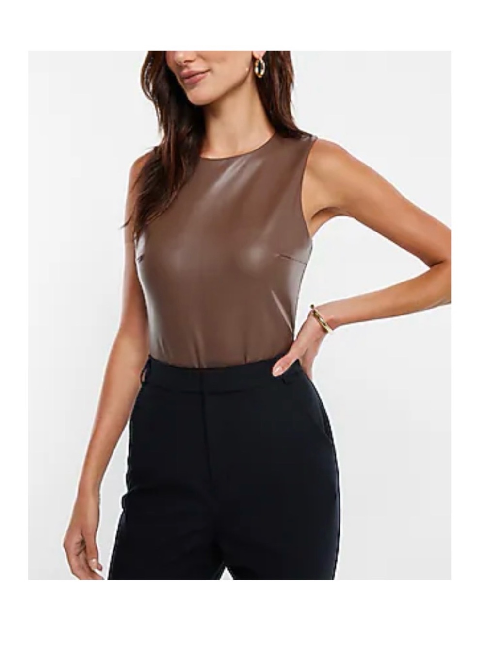 Express Faux Leather Sleeveless Camisole in Brown